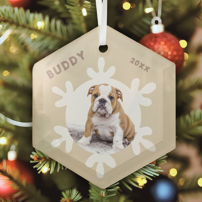 Personalised Dog Pet Name Photo Snowflakes Glass Tree Decoration (Creator Uploaded)