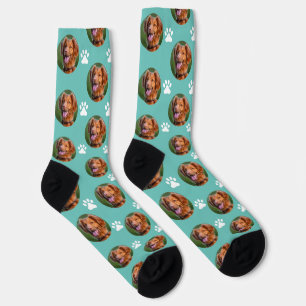 Personalised Dog Pet Photo Collage Cute Mint Green Socks