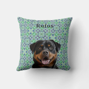 🐾Personalised Dog Pet Photo Green Mandala Pattern Cushion