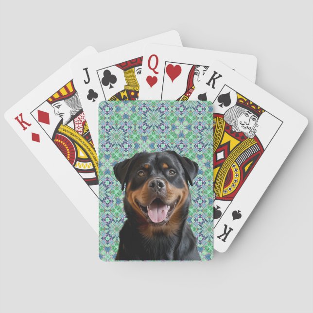 🐾Personalised Dog Pet Photo Green Mandala Pattern Playing Cards (Back)