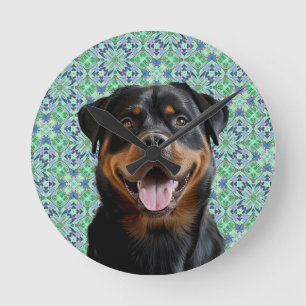 🐾Personalised Dog Pet Photo Green Mandala Pattern Round Clock