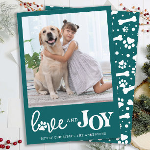 Personalised Dog Pet Photo LOVE & JOY Paw Print Holiday Card