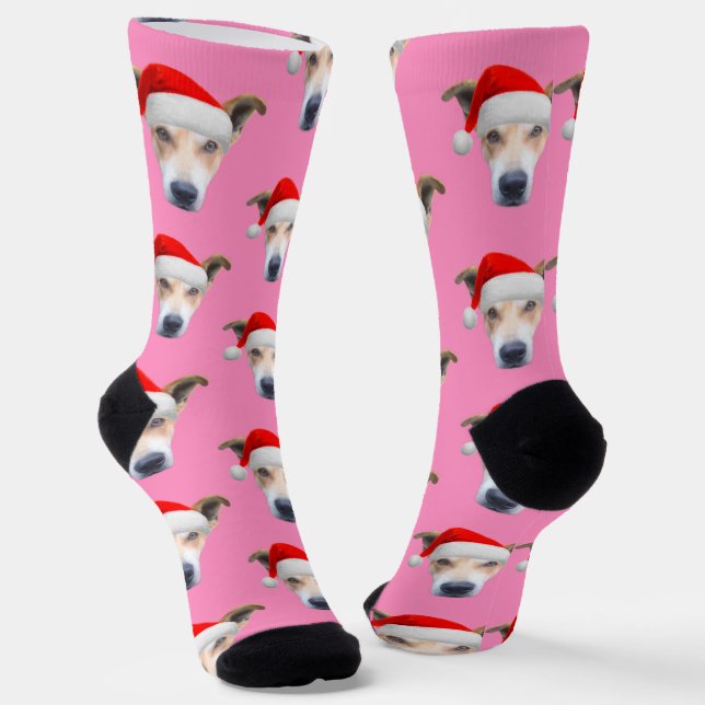 Personalised Dog Pet Photo Pink Socks (Angled)