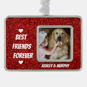 Personalised Dog Pet Photo with Best Friends Quote Silver Plated Framed Ornament