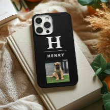 Personalised Dog Photo Black Minimalist Name Case