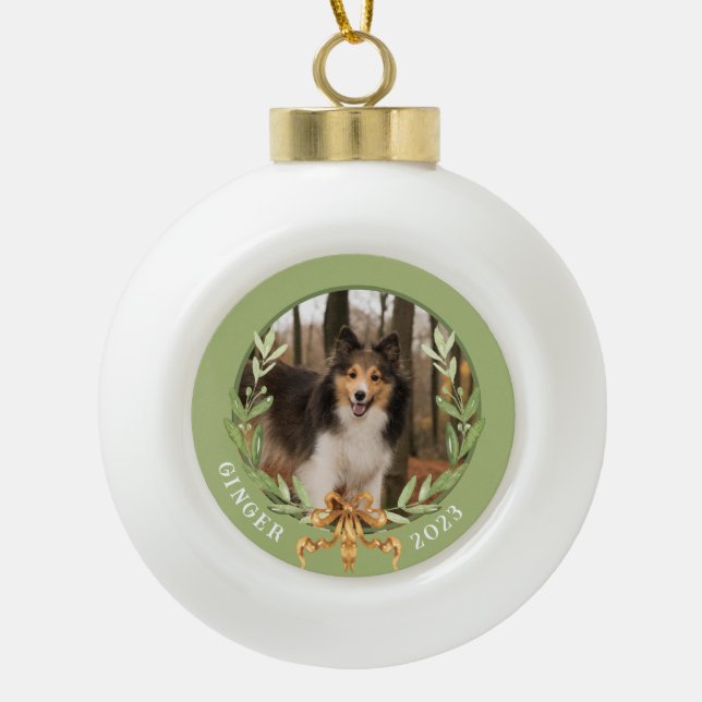 Personalised Dog Photo Ceramic Ball Christmas Ornament (Front)