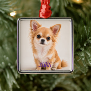 Personalised Dog Photo Chic Metal Ornament