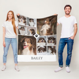 Personalised Dog Photo Collage Paw Print Name Fleece Blanket