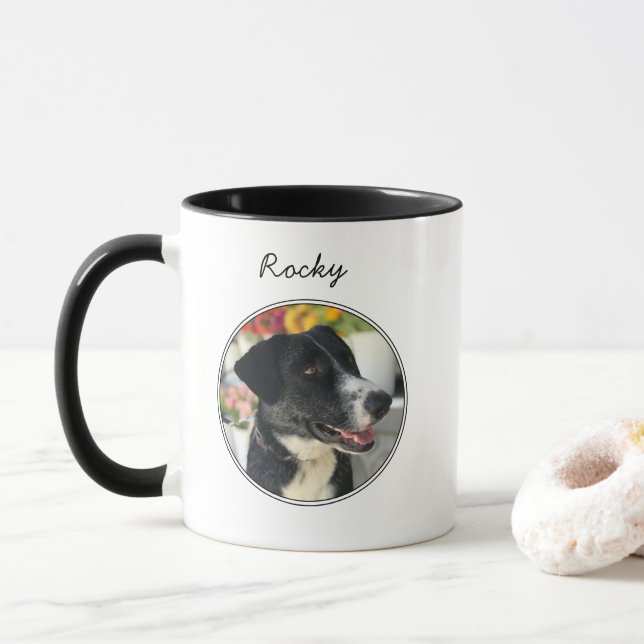 Personalised Dog Photo Custom Pet Two-Toned Coffee Mug (With Donut)