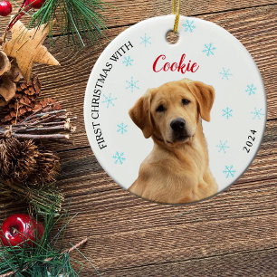 Personalised Dog Photo First Christmas  Ceramic Tree Decoration