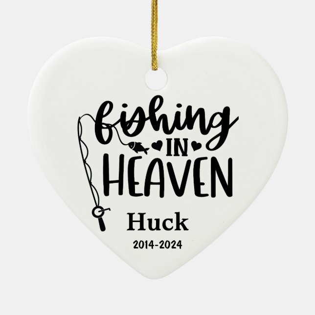 Personalised Dog Photo Memorial-Fishing in Heaven Ceramic Tree Decoration (Back)