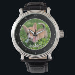Personalised Dog Photo Monogram Modern Pet Owner Watch<br><div class="desc">Personalise with your own dog's photograph on this cute,  modern pet owner watch and customise with their name at the bottom. A beautiful custom wristwatch gift for a dog or cat owner to immortalise their love. Bordered in black with white numbers.</div>