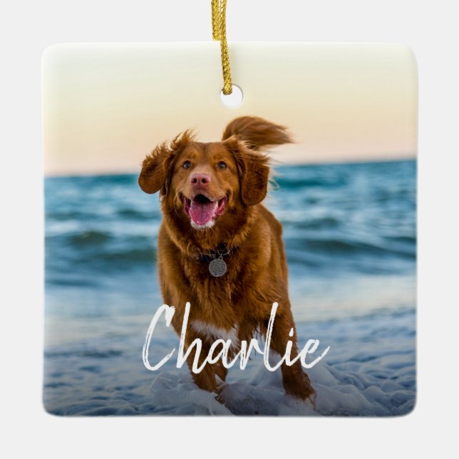 Personalised Dog Photo Name Ceramic Ornament (Front)