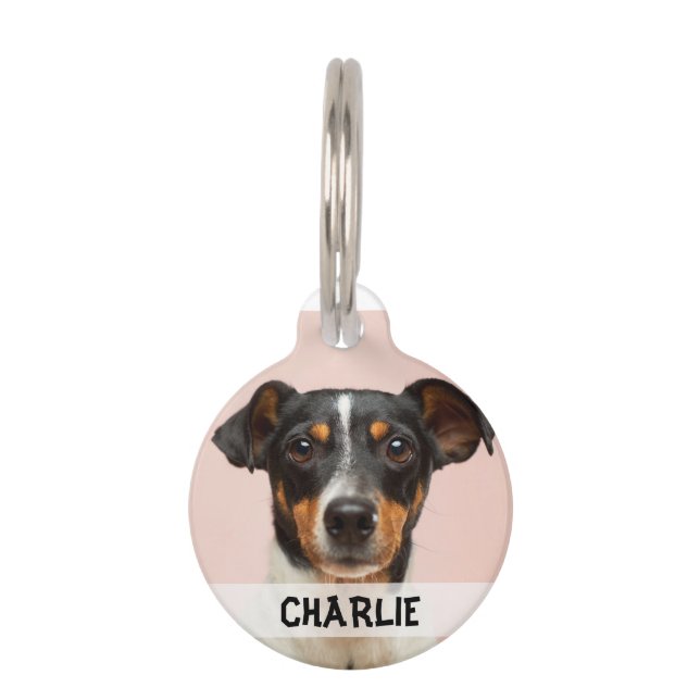 Personalised dog photo name phone number pet tag (Front)