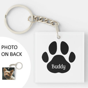 Personalised Dog Photo & Name   Puppy Paw Print Key Ring