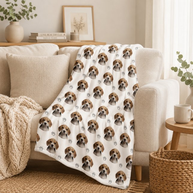 Personalised Dog Photo Paw Pattern Fleece Blanket (Creator Uploaded)