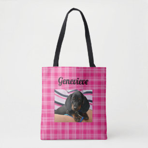 Personalised Dog Photo Paw Print Pink Tote Bag