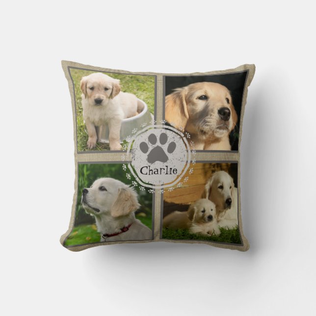 Personalised Dog Photo Pillow 4 Photos and Name (Front)