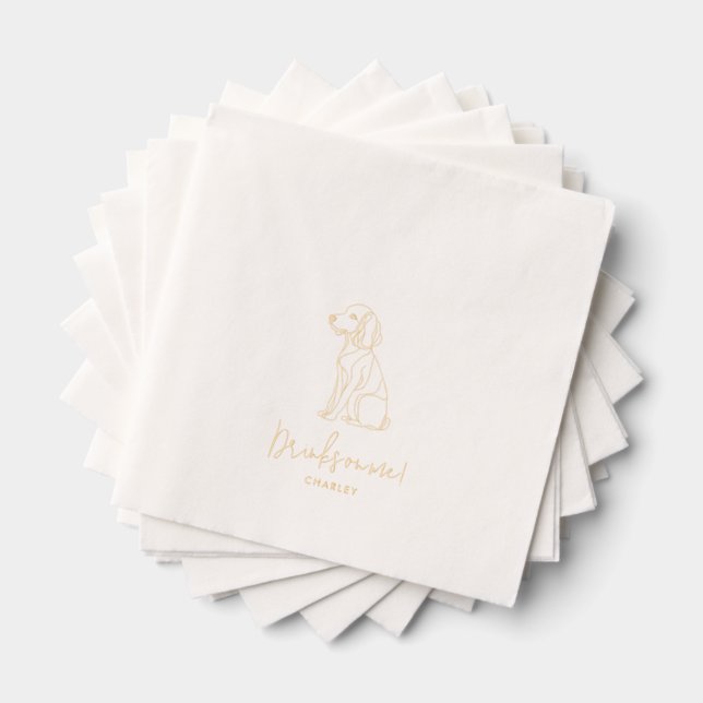 Personalised Dog Poodle Illustration Wedding Gold Foil Napkins (Insitu (Stacked))