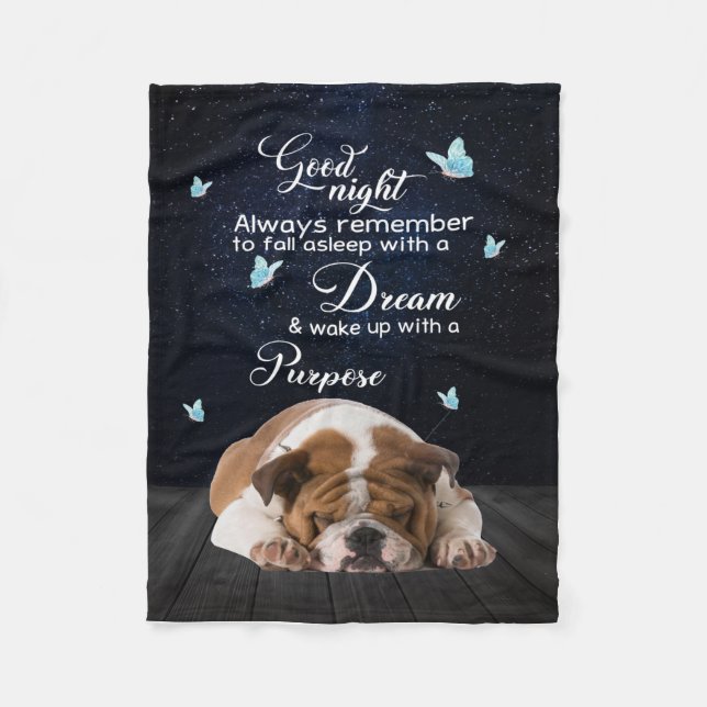 Personalised Dog Quilt Blanket, Bulldog Good Night Fleece Blanket (Front)