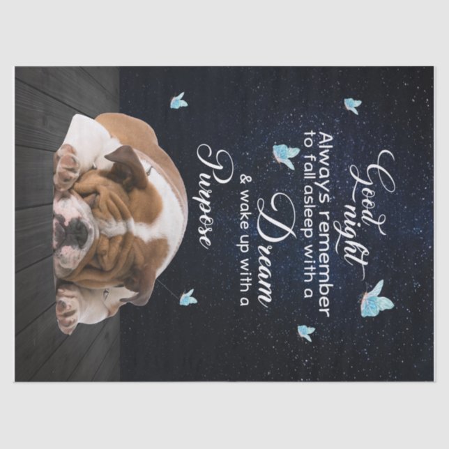 Personalised Dog Quilt Blanket, Bulldog Good Night Tissue Paper (Front)