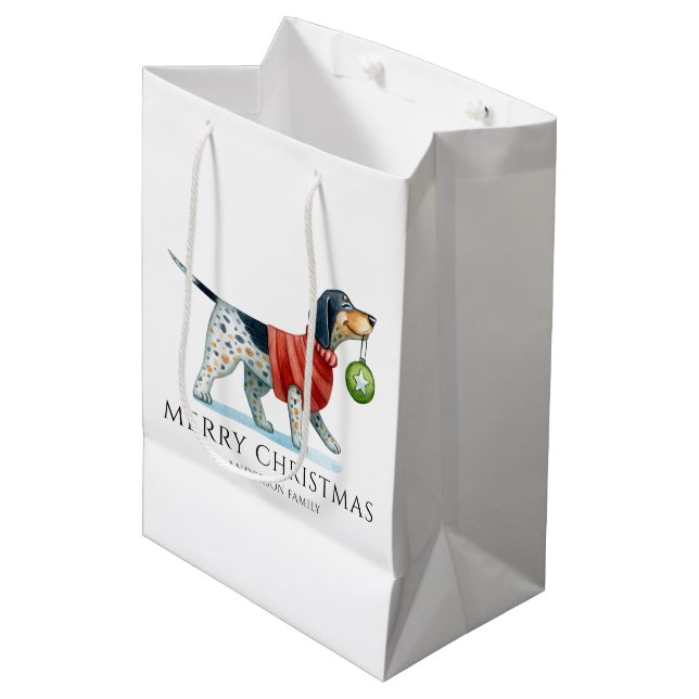 Personalised Dog Watercolor Christmas Medium Gift Bag (Front Angled)
