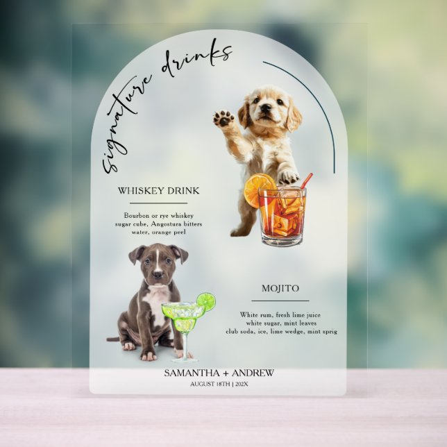 Personalised Dog Wedding Bar Drink Menu Acrylic Sign (Neutral)
