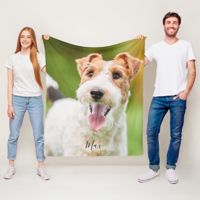Personalised Dog Wire Fox Terrier Photo Fleece Blanket (In Situ)