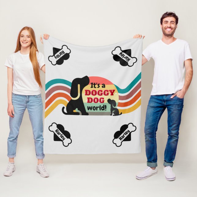 Personalised Doggy Dog Pet Name Fleece Blanket (In Situ)