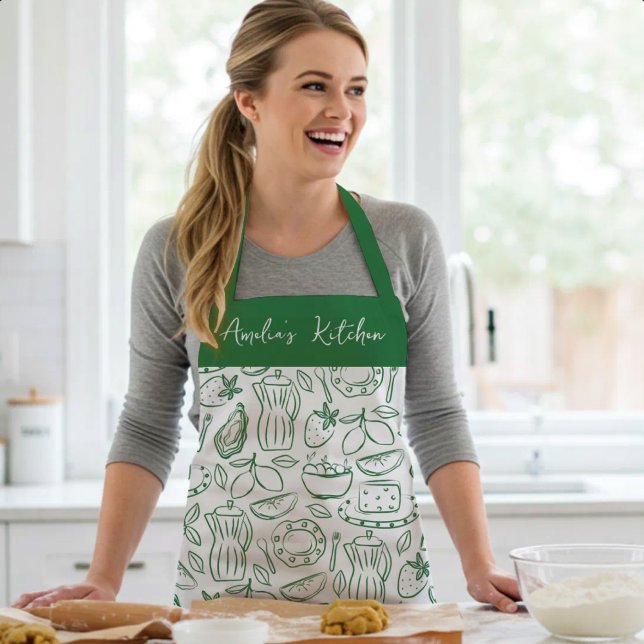 Personalised Dolce Vita Food Pattern Green Apron (Creator Uploaded)