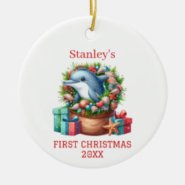 Personalised Dolphin Christmas Ceramic Tree Decoration