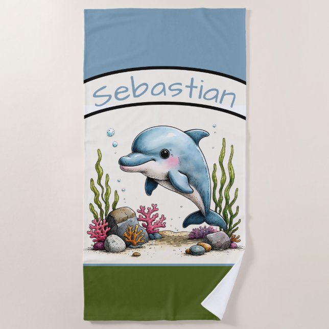 Personalised Dolphin Kids’ Beach Towel (Front)