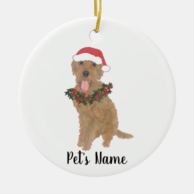 Personalised Doodle (Red Golden Apricot) Ceramic Tree Decoration (Front)