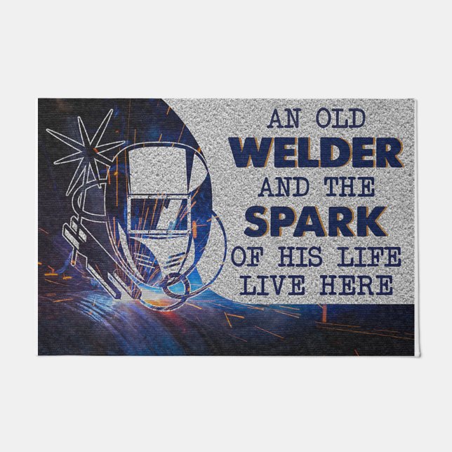 Personalised Doormat, An Old Welder And His Spark Doormat (Front)