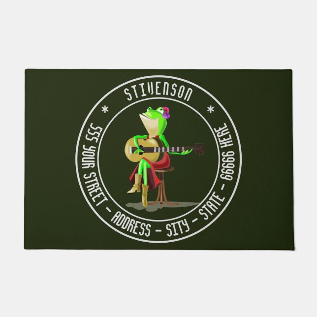 Personalised Doormat Guitar Player Frog Your Text (Front)