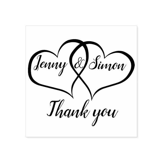 Personalised Double Heart Custom Wedding Thank You Rubber Stamp (Imprint)