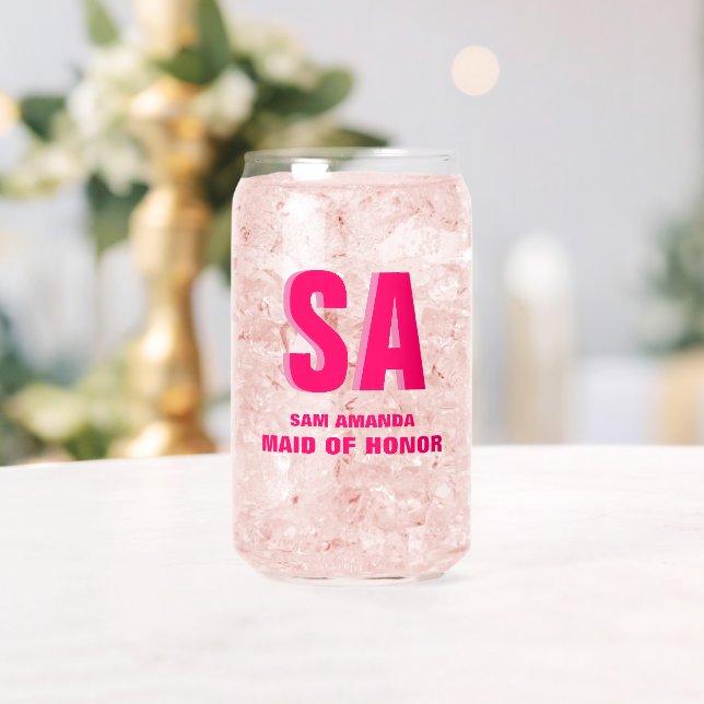 Personalised Double Shadow Monogram Maid Of Honour Can Glass (Insitu (Wedding))
