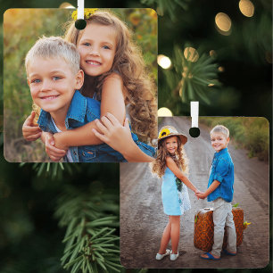 Personalised Double Sided Family 2 Photo Metal Tree Decoration