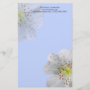 Personalised Double White Flower Bloom, Light Blue Stationery