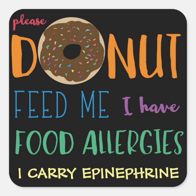 Personalised Doughnut Feed Me Kids Food Allergies Square Sticker (Front)