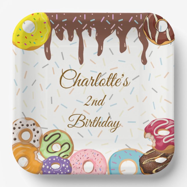 Personalised Doughnut Party Birthday Paper Plates (Front)