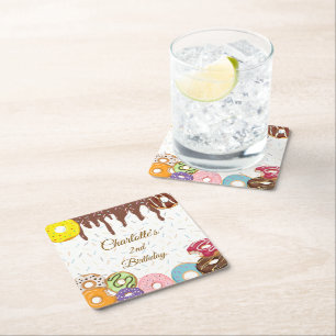 Personalised Doughnut Party Square Paper Coaster