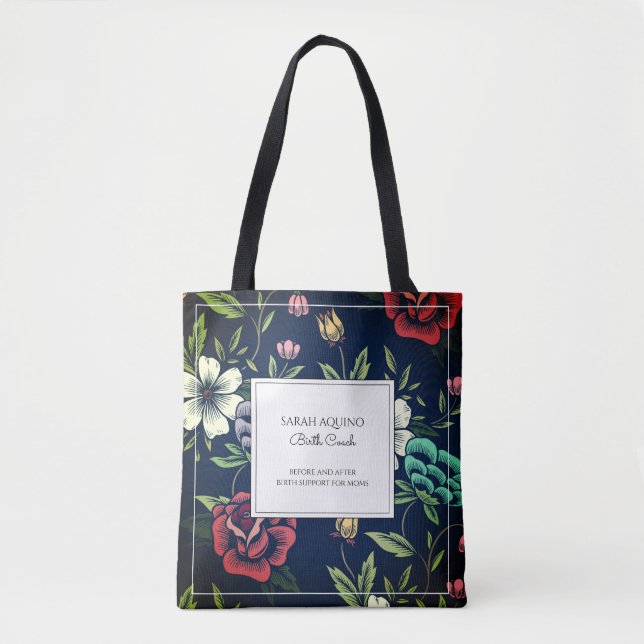 Personalised Doula Midwife Floral Tote Bag (Front)