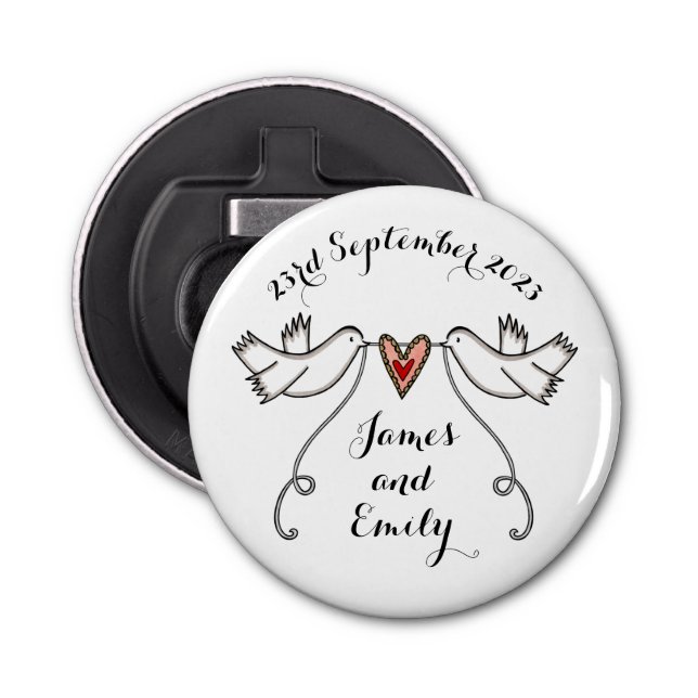 Personalised Doves Wedding Bottle Opener Favour (Front)