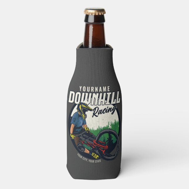 Personalised Downhill Racing Mountain Bike Trail   Bottle Cooler (Bottle Front)