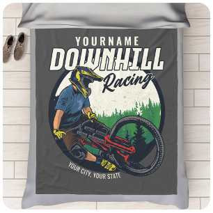 Personalised Downhill Racing Mountain Bike Trail   Fleece Blanket
