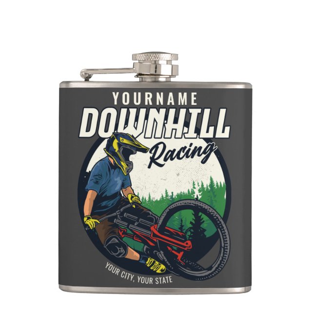 Personalised Downhill Racing Mountain Bike Trail  Hip Flask (Front)