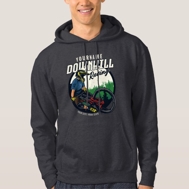 Personalised Downhill Racing Mountain Bike Trail   Hoodie (Front)