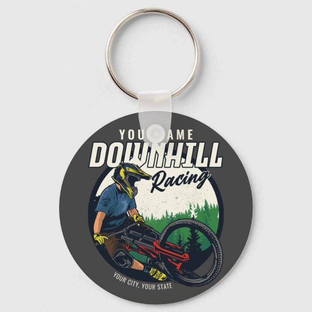 Personalised Downhill Racing Mountain Bike Trail   Key Ring (Front)