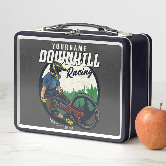 Personalised Downhill Racing Mountain Bike Trail   Metal Lunch Box (In Situ)